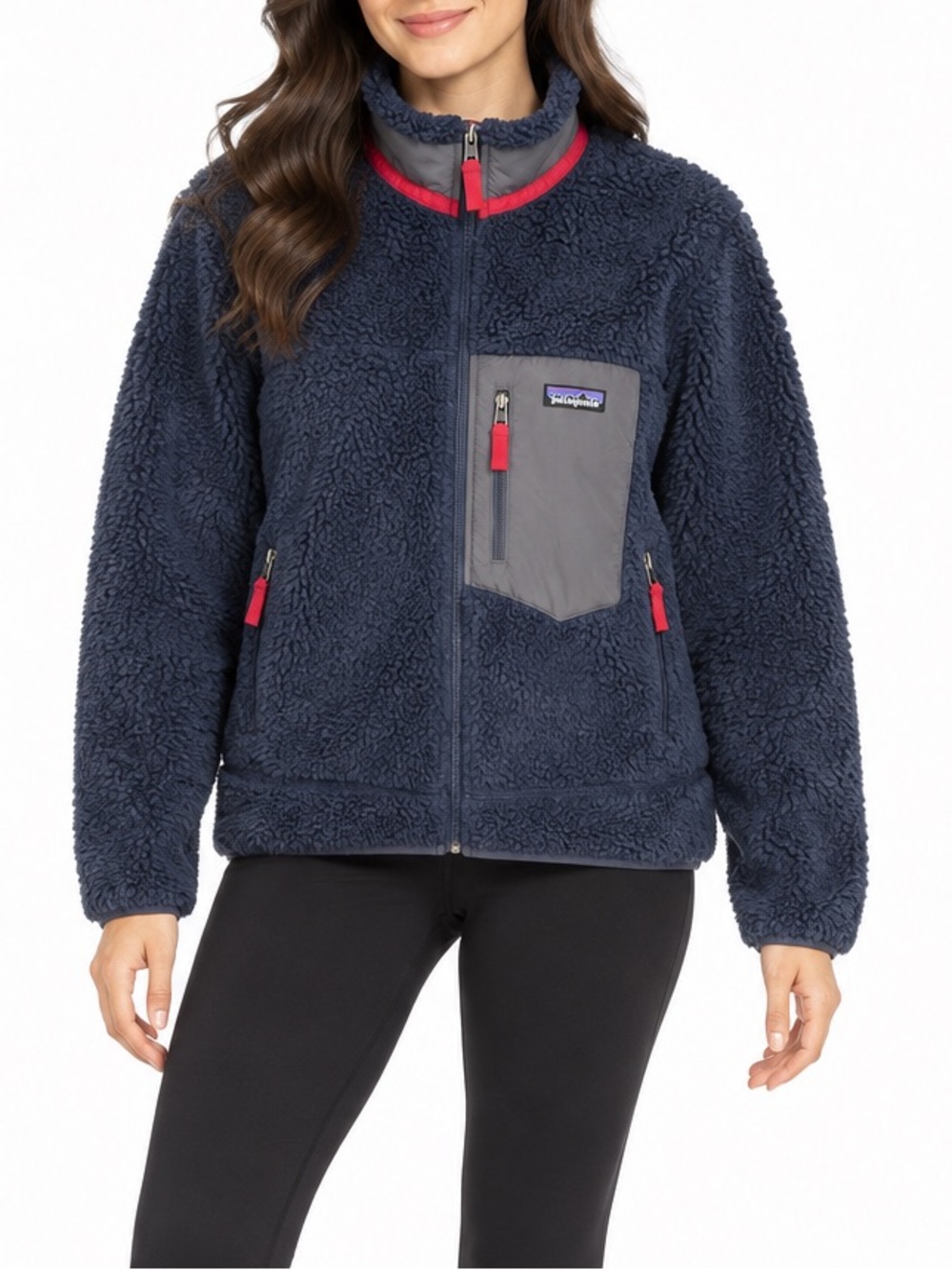 Patagonia Classic Retro-X Jacket Men’s M Navy Red Sherpa Fleece Gorpcore 23056